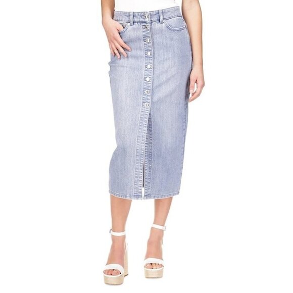Michael Kors Women's Button-Front Denim Midi Skirt Blue Size 16 MSRP $145 - Picture 1 of 6